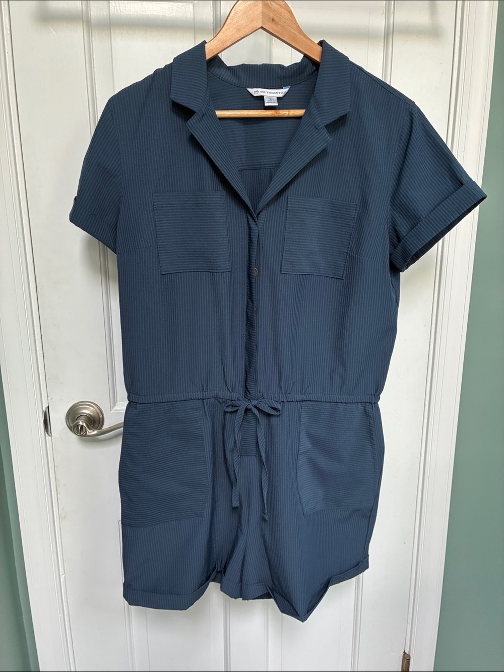 Southern Tide Navy Short-Sleeve Drawstring Romper